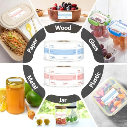 2 Rolls 1000 Pcs 1 X 2 inch Removable Food Date Sticker Labels, Easy to Write for Freezer, Refrigerator Food Containers Date Sticker, Leftover Labels - style: Blue-Red-Spanish-no-week