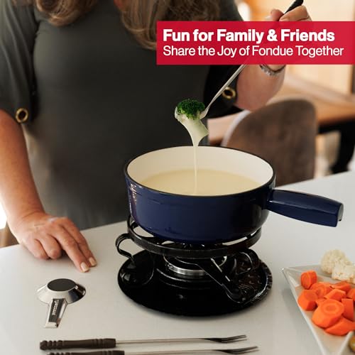 Swissmar Lugano Cast Iron Cheese Fondue Set, 9-Piece, 2 QT / 2 L - Ideal for Melting Cheese, Chocolates, Caramel, & More - Perfect for Kitchen Collection & Gift Giving - Deep Blue - color: Deep Blue