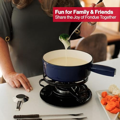 Swissmar Lugano Cast Iron Cheese Fondue Set, 9-Piece, 2 QT / 2 L - Ideal for Melting Cheese, Chocolates, Caramel, & More - Perfect for Kitchen Collection & Gift Giving - Deep Blue - color: Deep Blue