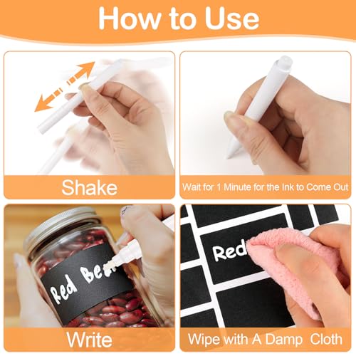 273 Pcs Labels for Jars, Waterproof Reusable Chalkboard Labels for Food Containers, Bottles, Blackboard Stickers with 1 Erasable Chalk Marker (Black)