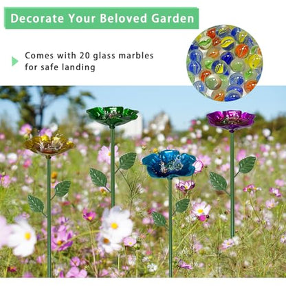 4 Packs Metal Bee Watering Station,Bee Water Feeder for Garden with 20 Marbles for Outdoor Decor,Decorative Water Feeder to Attract Pollinators(Red,Green,Blue,Yellow) - style: Rose Style