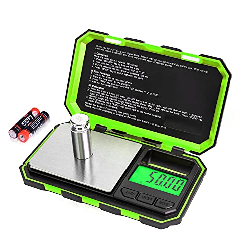 Fuzion Digital Pocket Scale, 200g x 0.01g Gram Scale, Mini Scale 6 Units Jewelry Scale with LCD Display, Tare Function, 50g Cal Weight - color: Green, size: 200/0.01g