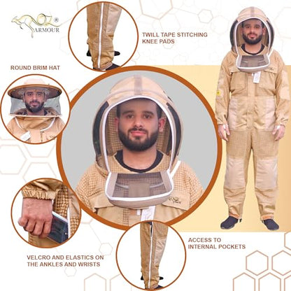3-Layer Ventilated Bee Suit for Men & Women, Sting Proof Beekeeping Suit with Fencing Veil & Round Brim Hat - size: X-Large