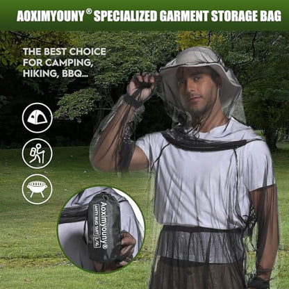 Premium Mosquito Suit-Jacket With Hood/Pants/Mitts/Gift Bag/Tape Measure-Full Body Protection Bugs Clothes - color: Black With Sun Hat, size: Small-Medium