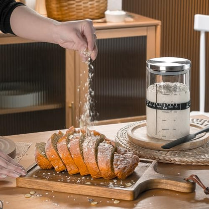 Wissy&Konny Sourdough Starter Jar,2PACK 35OZ Wide Mouth with Ounce Scale line,Date Marked Feeding Band, Thermometer, Sourdough Jar Scraper, Cloth Cover & Stainless Steel Lid Sourdough Starter Kit - color: Steel Lid-2 Pack