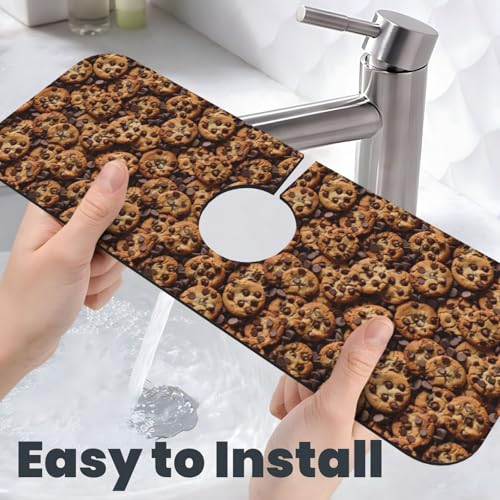 Chocolate Chip Cookie Faucet Mat For Kitchen Sink, Absorbent Countertop Protector, Quick Dry Sink Splash Guard Pad, Waterproof Draining Mat 15" X 5.5" - color: Style 8