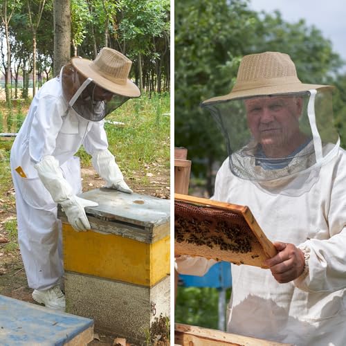 1 Pack Beekeeping Hat with Veil, Ventilated Bee Keeper Hat with Long Elastic Shoulder Strap Bee Keeping Supplies for Men Women Outdoor Fishing Hiking, Mosquito Net Hat - size: 1PCS