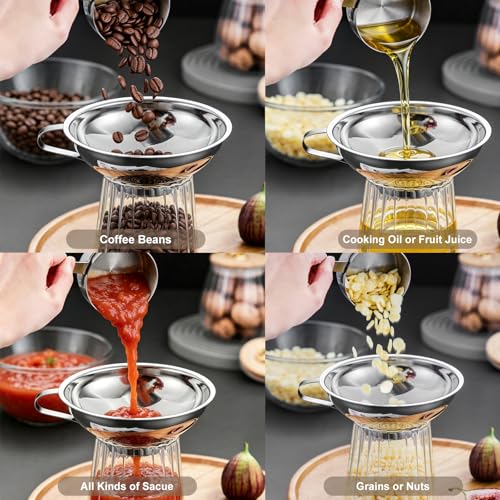 Canning Funnel with Strainer, 2 Pcs Wide Mouth Canning Funnels for Filling Jars, Food-Grade Stainless Steel Canning Funnels for Kitchen