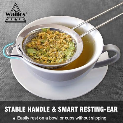Walfos Small Fine Mesh Tea Strainer, Mini Stainless Steel Sieve with Handle, 2.7 Inch Kitchen Metal Sifter Strainers for Tea, Juicing, Coffee, Cocktail, Powdered Sugar, Matcha (2 Pack) - size: 2.7" (2pcs)
