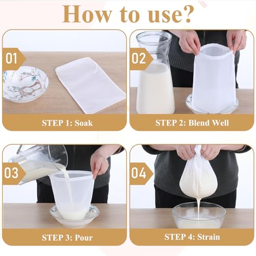 6 PCS Nut Bag Strainer Reusable 8 X 6 Inch Cheesecloth Bags for Straining Juice Strainer After Juicing 200 Fine Mesh Yogurt-Strainer for Straining Fruit Juice Coffee Cheese Tofu Cold Brew Filter