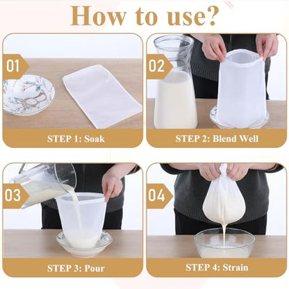 6 PCS Nut Bag Strainer Reusable 8 X 6 Inch Cheesecloth Bags for Straining Juice Strainer After Juicing 200 Fine Mesh Yogurt-Strainer for Straining Fruit Juice Coffee Cheese Tofu Cold Brew Filter