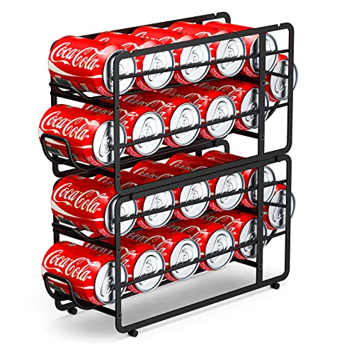 CANYAVE Soda Can Organizer Storage Rack, 2 Pack Stackable Beverage Soda Can Dispenser Organizer Holder for Refrigerator, Cabinet, Pantry (Black) - color: Black