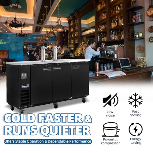 Polarman Commercial Beer Dispenser Two Single-tap Draft Kegerator 3 Door Keg Refrigerator for Bars and Restaurants 73” W Stainless Steel With 4 Coupler, 33°F- 41°F Temperature Control-Direct Draw - size: 73"W Two tower Double-tap