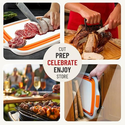 Medium 8L BBQ Prep Tub with Lid & 2 pcs Meat Shredder Claws, Collapsible Cutting Board for Brisket, BBQ Tray for Meal Prep marinating, Versatile Kitchen Container for Meat & Food storage