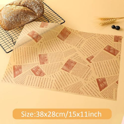 100 Sheets Wax Paper 15 x 11 Inch Greaseproof Sandwich Burger Chips Cuttable Baking Parchment Wraping Paper (Brown #4) - color: Brown #4