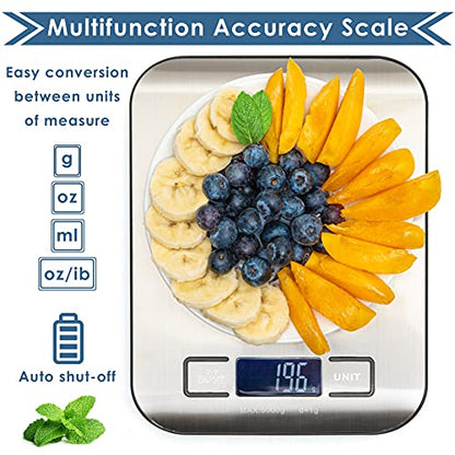 Moss and Stone Digital Kitchen Scale Food Multifunction Accuracy Digital Scale LCD Display 11 Lb 5 Kg, Food Scales Digital Weight Grams and Oz, Baking Scale, Stainless Steel Small Food Scale