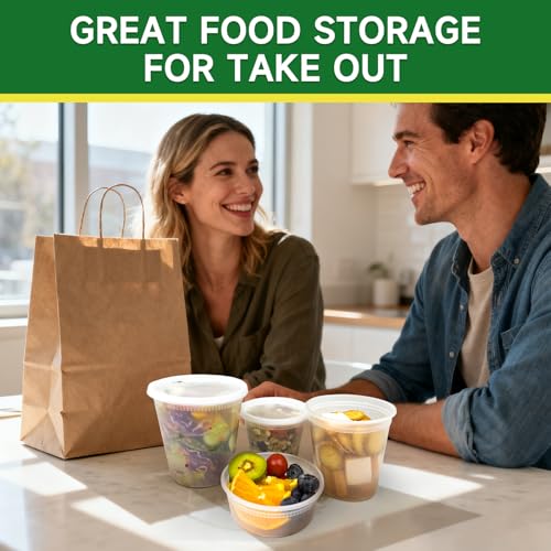 Dealusy 50 Set 32 oz Deli Containers with Lids, Leak-Proof BPA Free Plastic Take Out Bowls, Food Storage Containers for Takeout Meal Prep Storage, Freezer, Microwave & Dishwasher Safe - size: 32 oz