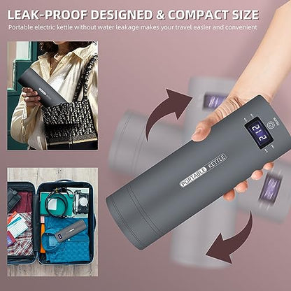 Travel Electric Kettle Portable Small Mini Tea Coffee Kettle Water Boiler, Water Heater with 4 Temperature Control,304 Stainless Steel with Auto Shut-Off & Boil Dry Protection, BPA-Free (Grey) - color: Grey