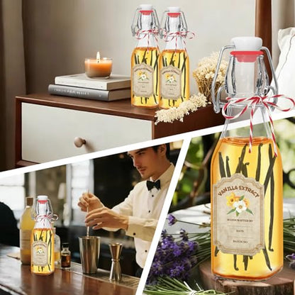 10 Pack Swing Top Glass Vanilla Extract Bottles 8 oz with Lids, Vanilla Labels & Funnel, Boston Square Bottles for Homemade Syrup, DIY Gifts, Flip Top Jars for Extract - color: 10PC 8oz Square Bottle