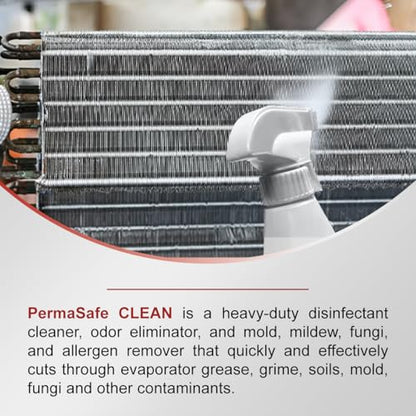 PermaSafe HVAC Solutions - Germicidal Evaporator & Component Cleaner | 1-Step, No Rinse Evaporator Coil Cleaner | Commercial Grade Cleaner, Sanitizer, Odor Eliminator for all HVAC Components | 128oz