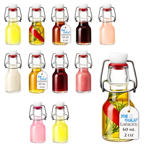 ICE N COLD Glass Swing Top Bottles | Flip Top Glass Bottles for Limoncello, Syrups, Oils, Vinegar, Extracts & Beverages | Airtight Reusable Glass Bottles (12-Pack, MINI (60ml | 2oz)) - color: 12-Pack, size: 2 Ounces