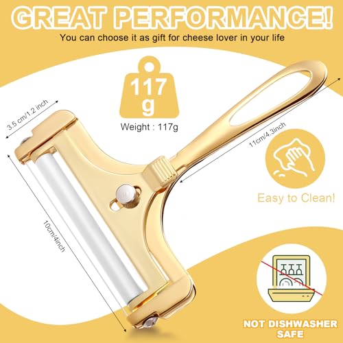 Boao Cheese Slicer with Wire Adjustable Thickness Cheese Cutter Handheld Stainless Steel for Soft Semi Thick Thin Hard Slicer for Kitchen Cooking Tools(Gold) - color: Gold