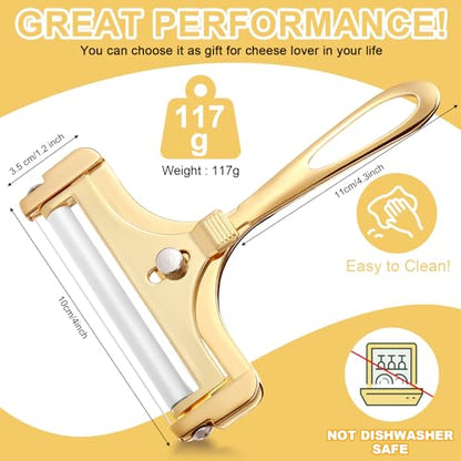 Boao Cheese Slicer with Wire Adjustable Thickness Cheese Cutter Handheld Stainless Steel for Soft Semi Thick Thin Hard Slicer for Kitchen Cooking Tools(Gold) - color: Gold