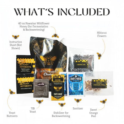 Craft A Brew - Mead Maker’s Choice - Hawaiian Hibiscus Mead Recipe Kit - Ingredients & Instructions for Mead Fermentation & Backsweetening – With Hawaiian Wildflower Honey - Makes 1 Gallon Still Mead - color: Hawaiian Hibiscus