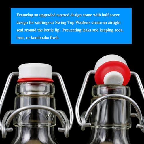 Swing Flip Top Bottle Cap Gasket Swing Top Bottle Seals Washers Beer Bottles Gasket Red Half Cover Design Silicone Rubber Reusable High Pressure 30 Pieces for Home Brew Beer Soda Bottles Sealing