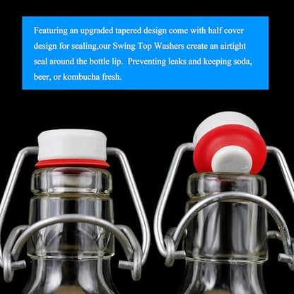 Swing Flip Top Bottle Cap Gasket Swing Top Bottle Seals Washers Beer Bottles Gasket Red Half Cover Design Silicone Rubber Reusable High Pressure 30 Pieces for Home Brew Beer Soda Bottles Sealing