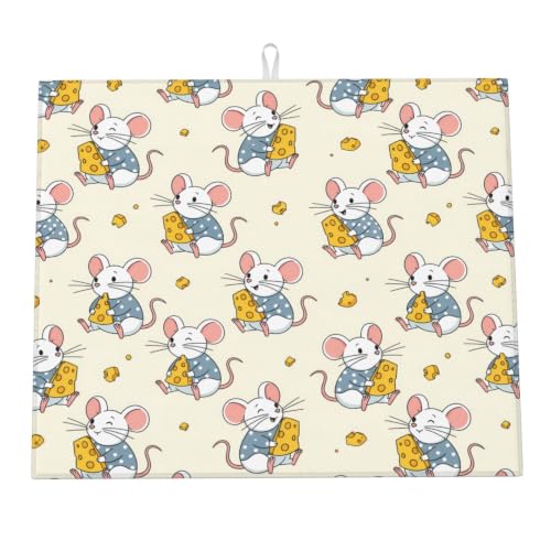 Cartoon Mice Yellow Cheese Dish Drying Mats for Kitchen Counter, Super Absorbent Microfiber Drainer Pad, Washable Reversible Appliance Protector, Everyday Kitchen Must-Have, 16x18 Inch - color: Cartoon Mice Yellow Cheese