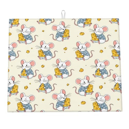 Cartoon Mice Yellow Cheese Dish Drying Mats for Kitchen Counter, Super Absorbent Microfiber Drainer Pad, Washable Reversible Appliance Protector, Everyday Kitchen Must-Have, 16x18 Inch - color: Cartoon Mice Yellow Cheese