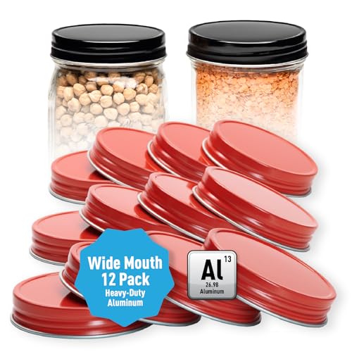 AllSpice Rust-Proof Wide Mouth Aluminum Metal Mason Jar Lids Leak-Proof 12-Pack (Red) - color: Red, size: Wide Mouth