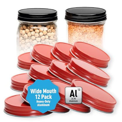 AllSpice Rust-Proof Wide Mouth Aluminum Metal Mason Jar Lids Leak-Proof 12-Pack (Red) - color: Red, size: Wide Mouth