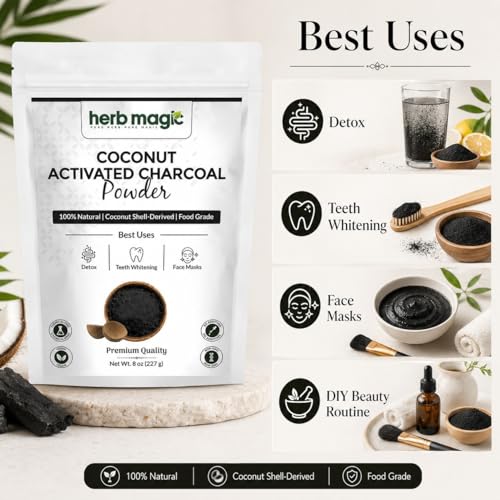 Activated Charcoal Powder – 8 oz (227 g) | Coconut Shell Derived | Finely Milled Powder for DIY Tooth Powder & Beauty Use| Herb Magic