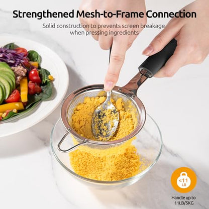 U-Taste Small Fine Mesh Strainer: 18/8 Stainless Steel 3.35in 30 Mesh Kitchen Food Sieve with Sturdy Riveted Silicone Handle, Heavy Duty Deep Handheld Metal Colander for Tea, Juice (Black) - color: (2) Black, size: S-3.35in