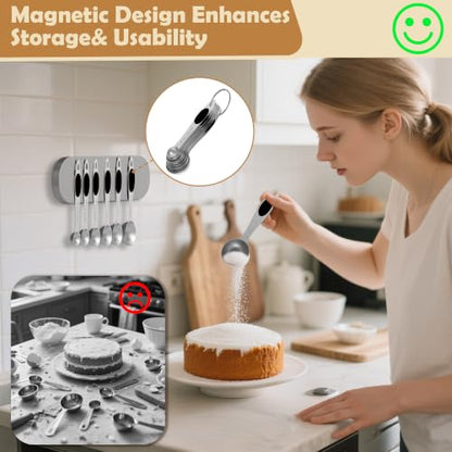 Measuring Spoons,Magnetic Measuring Spoons Set,304 Stainless Steel 8 Single Side Measuring Spoons Set and 1 Leveler with Strong N45 Magnetss,Heavy Duty Metal Kitchen Gadgets for Baking & Cooking - color: Black Magnetic Measuring Spoons Set - S