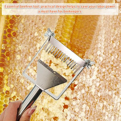 2 in 1 Honey Uncapping Fork Scraper Tool, 17 Tine Stainless Steel Adjustable Uncapping Fork Beekeeping Uncapping Comb for Varroa Mite Honey Harvesting Apiary Supplies