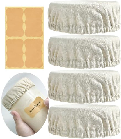 Kombucha Cloth Cover for Weck Jars Wide Mouth | Elastic Cotton Toppers Fabric Fermenting Lid Covers for Sourdough Kefir Starter Ball Mason Gallon Jar - style: Thicker Khaki Cotton
