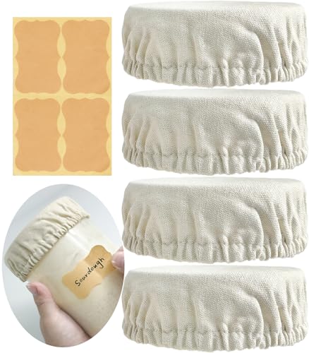 Kombucha Cloth Cover for Weck Jars Wide Mouth | Elastic Cotton Toppers Fabric Fermenting Lid Covers for Sourdough Kefir Starter Ball Mason Gallon Jar - style: Thicker Khaki Cotton