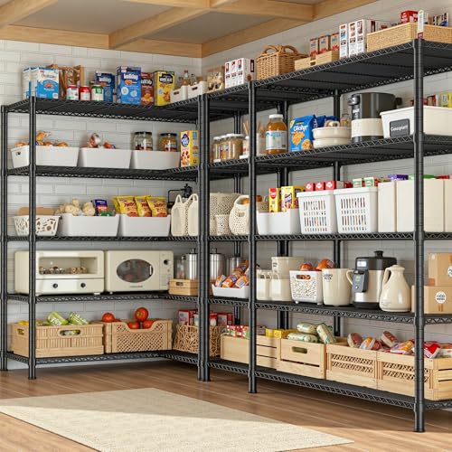 Romorgniz Storage Shelves, 1200 Load Heavy-Duty & L-Shaped, for Kitchen | 5 Tier shelf 52.36" W,Waterproof & rust-resistant,flexible L/H shaped,Tool-free Assembly, Adjustable shelves,Pantry shelf - size: 13.78"D x 52.36"W x 70.8"H