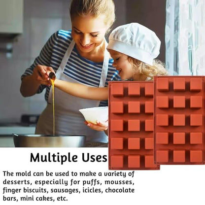 Square Silicone Mold, Cube Mousse Cake French Dessert Baking Molds, 2 Pack 15 Cavity Lollipop Silicone Molds for Soap, Candy Chocolate Cubes, Ice cream,Truffle,Brownie