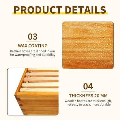 10 Frame Deep Brood Box Langstroth Bee Hive Box Dipped in Beeswax, Sections of Wood for Beehives Include Beehive Frames and Wax Foundations (Yellow Unassembled) - size: Deep 10pack