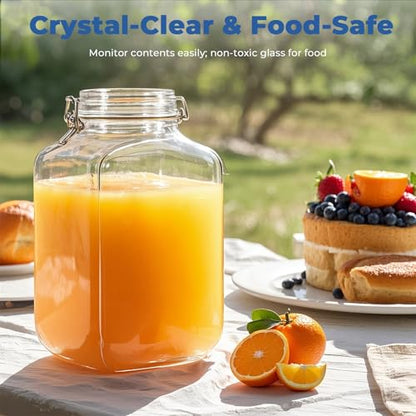 Cyclemore 2 Pack 1 Gallon Square Clear Glass Jar with Airtight Lid, Storage Canister 128oz, Wide Mouth Jar for Fermenting, Pickled Egg, Kombucha, Kefir, Canning, Sun Tea and Food Storage