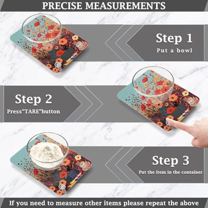 Autumn Poppy Flowers01 Food Scale Kitchen Digital Scale Food Ounces and Grams Dieting Baking Cooking Waterproof Glass Panels LCD Display,4 Units Tare Function - color: Autumn Poppy Flowers01