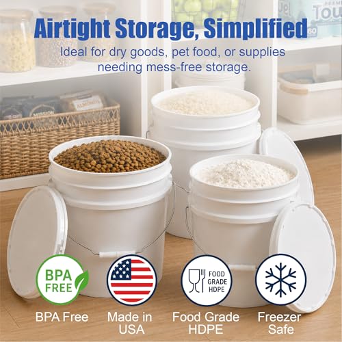 ePackageSupply 3.5 Gallon Bucket, Food Grade w/Lid BPA-Free, 3 Pack/White | Airtight Gasketed Tear Strip Lid, Heavy-Duty 90 Mil HDPE Plastic Pail, Bulk Storage, Food Safe Durable Container, Made in USA - size: 6 Packs
