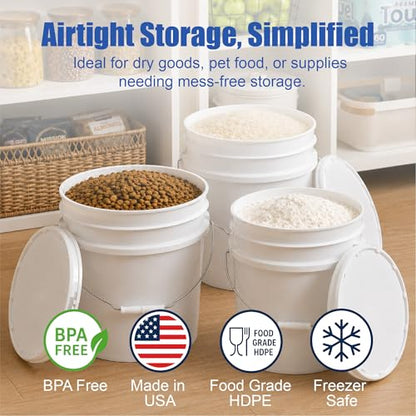 ePackageSupply 3.5 Gallon Bucket, Food Grade w/Lid BPA-Free, 3 Pack/White | Airtight Gasketed Tear Strip Lid, Heavy-Duty 90 Mil HDPE Plastic Pail, Bulk Storage, Food Safe Durable Container, Made in USA - size: 6 Packs