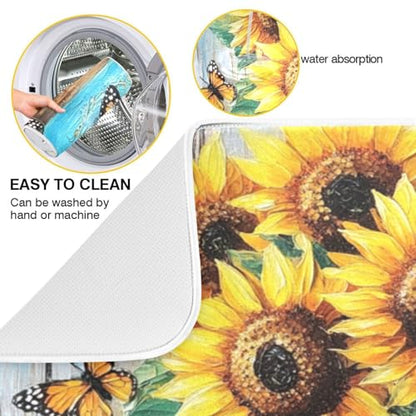 Monarch Sunflowers Jar Dish Drying Mat for Kitchen Counter Super Absorbent Draining Mat with Non-slip Backed Coffee Mat for Dish Bottles Cups Bowl Countertops Sinks Draining Racks