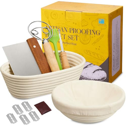 Dimpola Banneton Bread Proofing Basket - Banneton Basket Set Sourdough Proofing Basket Round Proofing Bowls Handmade Rattan Baskets and Liners (Oval & Round Gift Set) - style: Oval & Round Gift Set