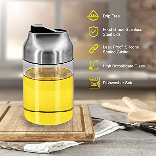 Aelga Soy Sauce Dispenser, 7oz Non-Drip Spout Oil and Vinegar Dispenser with Auto Flip Cap, Glass Oil Cruet for Kitchen Cooking - color: Silver, style: 7OZ Set of 1